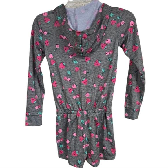 Justice 6/7 Girl Strawberry Print Gray Hoodie Romper Pajama Loungewear Sleepwear - Picture 4 of 15
